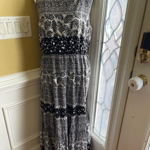 NWT Kaktus 100% Cotton Black and white print maxi dress short sleeves size large - Picture 5 of 9